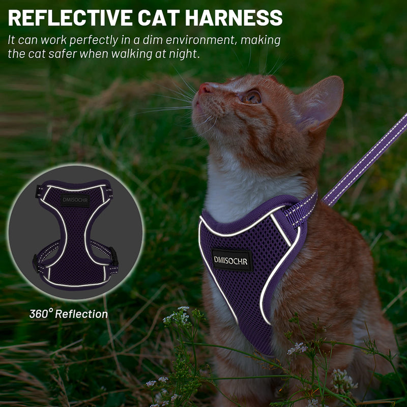 IPRAVOCI Cat Harness - Escape Proof Reflective Cat Harness and Leash for Small to Large Cats, Puppy, Small Dog - Adjustable Mesh Breathable Pink Cute Cat Harness for Walking Training Hiking S (neck7"-11" chest10.5"-16" ) Purple - BeesActive Australia