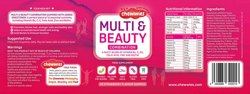 Women’s Multivitamin & Mineral – Vegan Chewable Gummies - Formulated for Women - 1-Month Supply by Chewwies Vitamins - BeesActive Australia