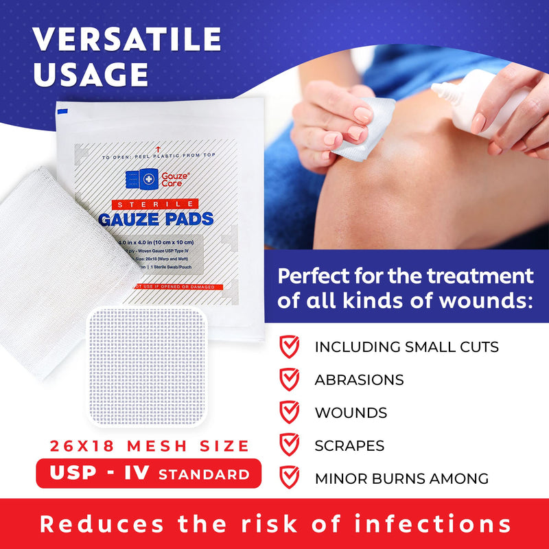 100pc Large Sterile Gauze Pads 4x4 Sterile for Wounds Bulk - 12ply Woven Gauze Sponges 4x4 Sterile - USP IV Thick Breathable Mesh 4x4 Gauze Pads Sterile for Enhanced Absorption - First Aid Medical Woven Gauze Pads 100% Cotton Woven 4"x4" 100 Count - BeesActive Australia