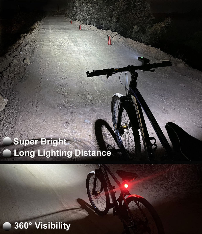 BCXYMQ Bike Lights for Night Riding, 6400 mAh USB Rechargeable Bicycle Light Front and Rear, Super Bright 1200 Lumen Bike Headlight LED Cycling Accessories for Road and MTB - BeesActive Australia