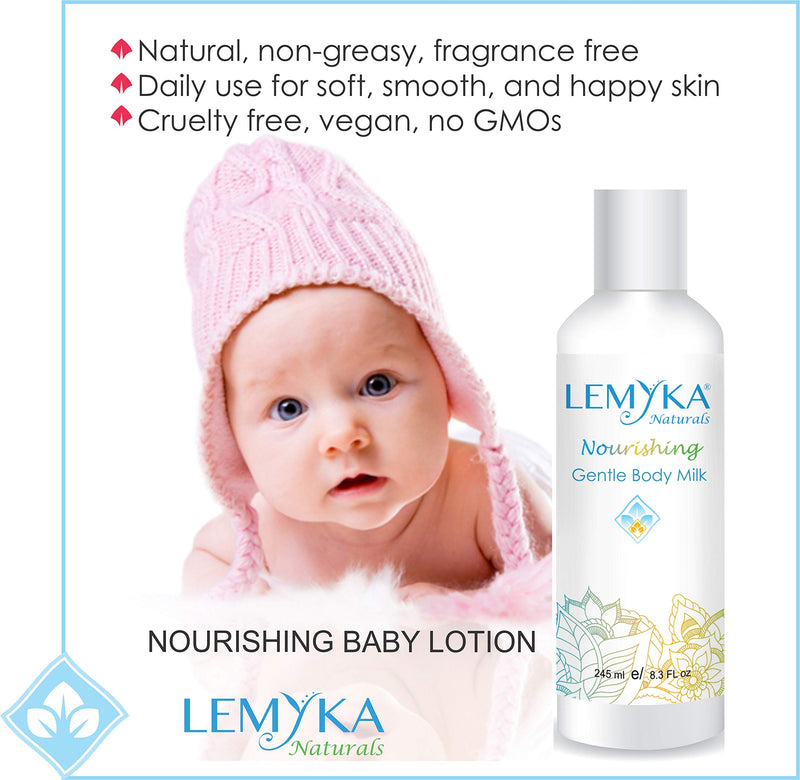 LEMYKA Baby Lotion, Natural Moisturizing cream, Gentle for Face, Hands, and body, Nourishing + Soothing, Heals Dry skin, eczema, dermatitis, baby acne, Vegan moisturizer for infants, babies, teens, and adult sensitive skin, Fragrance free, Silky Smooth... - BeesActive Australia