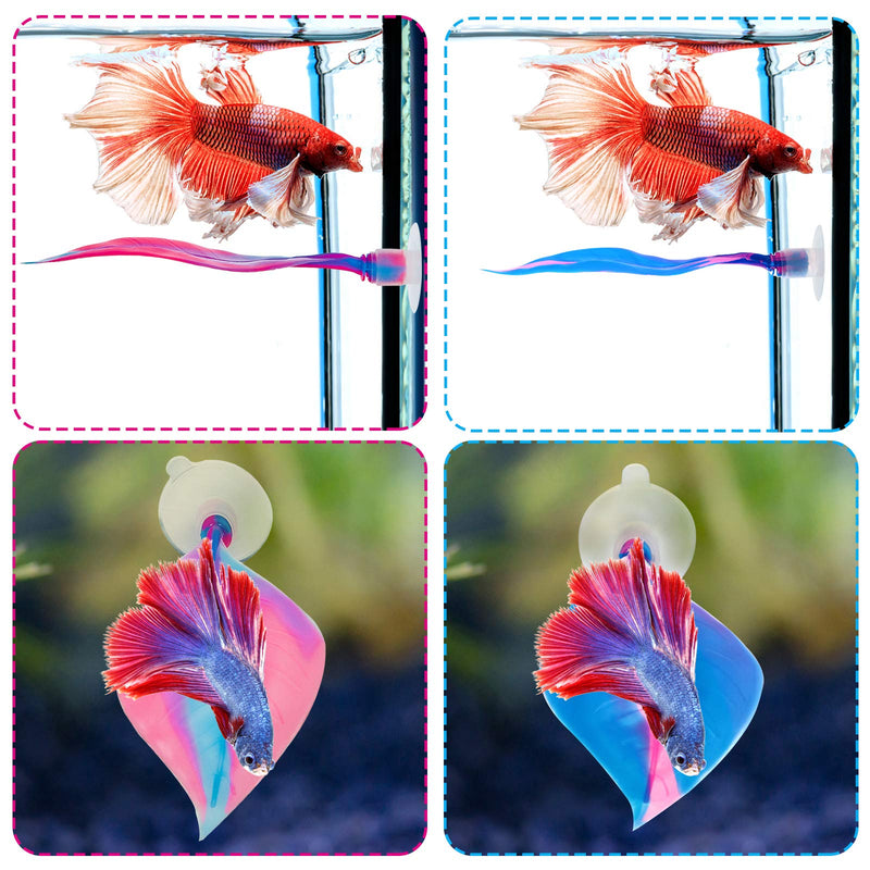 WILLBOND 2 Pieces Silicone Betta Bed Leaf Hammock for Betta Fish, Betta Fish Bed, Practical Resting Spot, No BPA, Comfortable and Safe Blue, Pink - BeesActive Australia