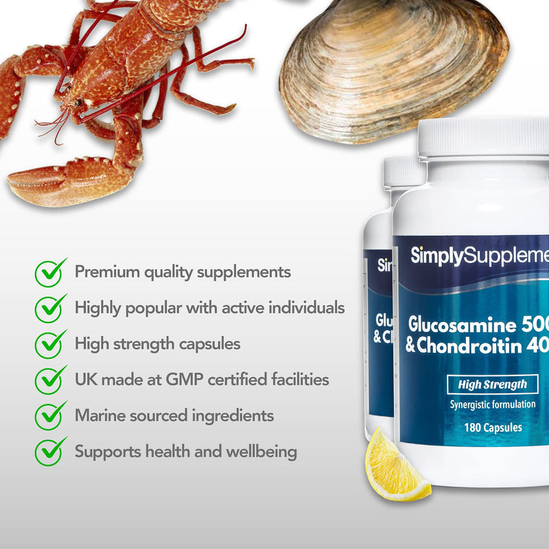 Glucosamine 500mg & Chondroitin 400mg | Support for an Active Lifestyle | 2X 180 Capsules | Manufactured in The UK - BeesActive Australia