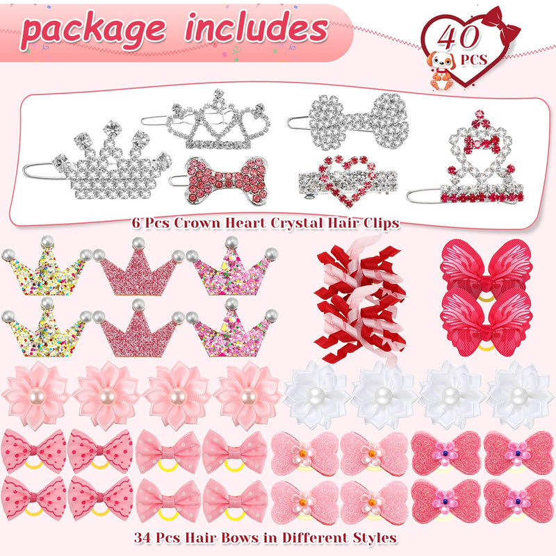 Janinka 40 Pieces Dog Hair Clips and Dog Hair Bow Crown Dog Accessories Princess Style for Small Dogs Crystal Rhinestone Girls Puppies Barrette Rubber Bands Flower Butterfly Grooming Hair Accessories - BeesActive Australia