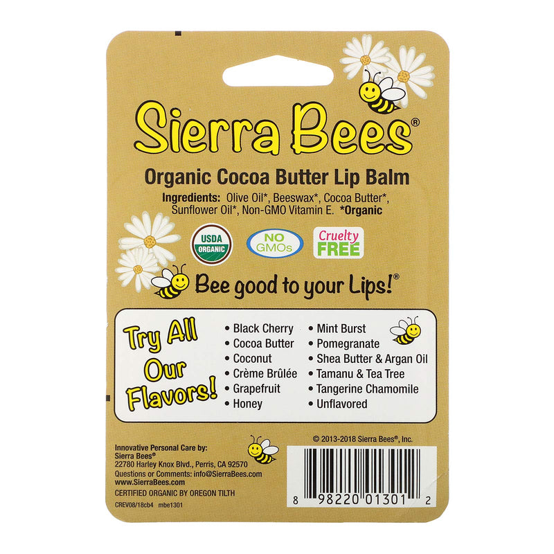 Sierra Bees Organic Lip Balms, Cocoa Butter, 4 Pack.15 oz (4.25 g) Each - BeesActive Australia