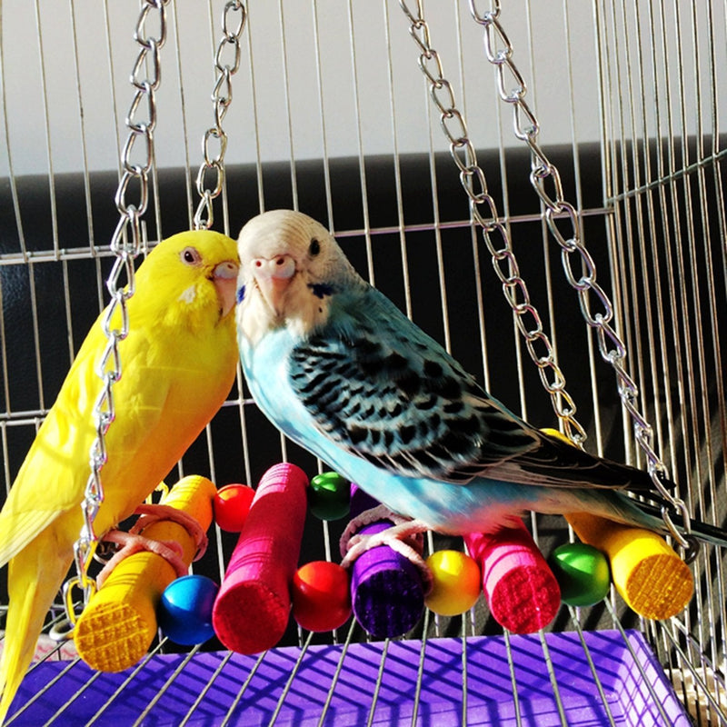 Mrli Pet Bird Swing Toys,Parrot Cage Toys Set Colorful Wood Bells and Wooden Hammock Perch for Budgie Lovebirds Conures Small Parakeet - BeesActive Australia