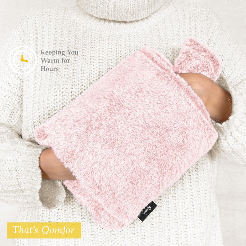 Qomfor Hot Water Bottle with Cover - Premium Fluffy Faux Fur Cover with Kangaroo Pocket - 1.8l Large - Hot Water Bag for Pain Relief, Neck and Shoulders, Hands and Feet, Cosy Nights (Pink) Pink - BeesActive Australia