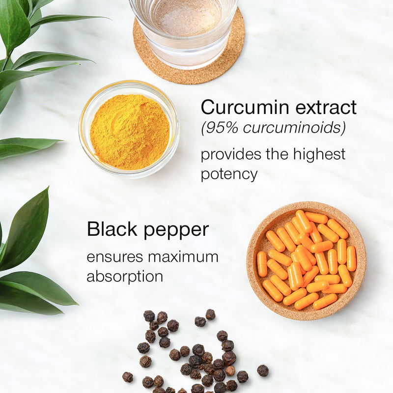 Turmeric Curcumin Capsules High Strength with Black Pepper - Pure Curcumin Extract with 95% Curcuminoids - 60 Tablets One a Day 500mg - Premium Turmeric Herbal Supplements - Enhanced Absorption - BeesActive Australia