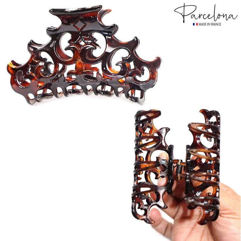 Parcelona French Beau Tortoise Shell Medium 3 1/2" Cellulose Acetate Made in France Jaw Hair Claw Clip Clutcher Clamp for Women and Girls - BeesActive Australia