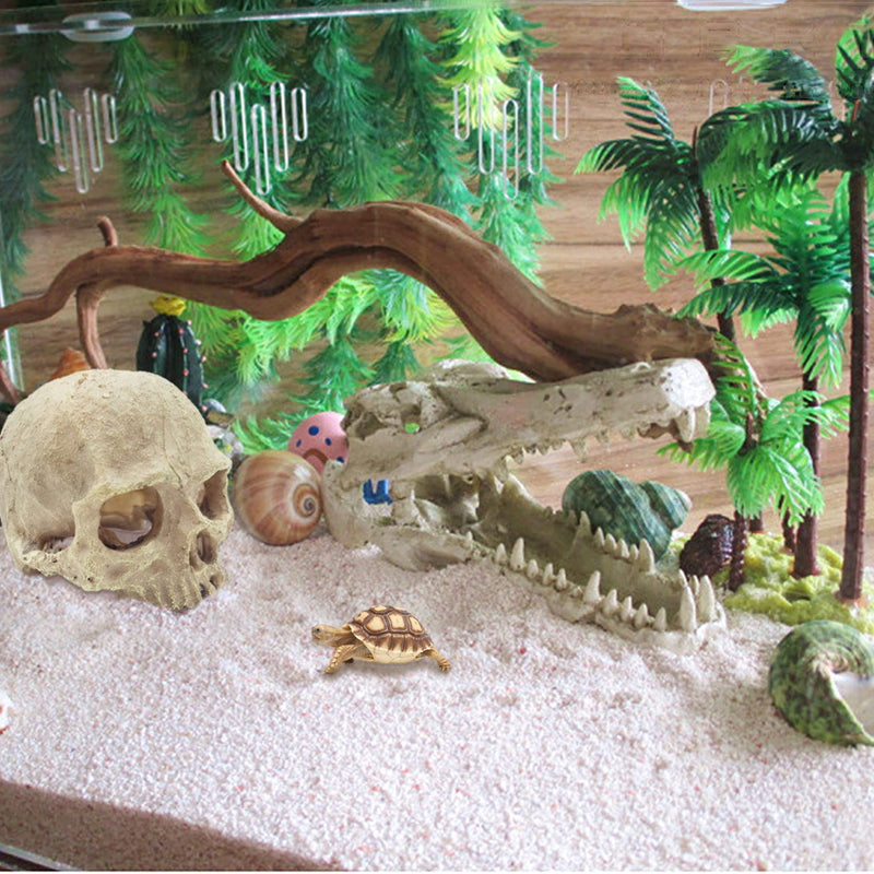Tfwadmx Bearded Dragon Tank Accessories Reptiles Crocodile Skull Decorations Resin Human Skulls Hideouts Cave Habitat Lizard Plants Hanging Fake Vines Decor for Chameleon,Snake,Spider,Gecko and Fish - BeesActive Australia