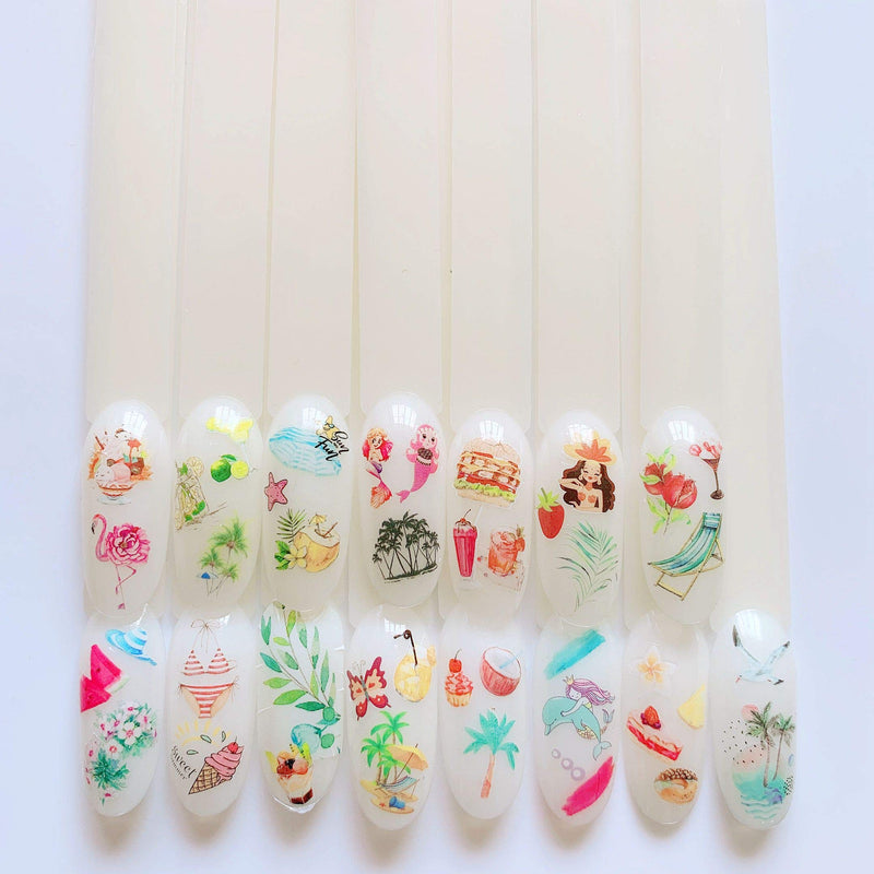 NAIL ANGEL 15sheets Nail Art Water Decals Water Transfer Sticker Different Sea Series Mermaid Holiday Beach Style Designs Fruit Decals for fingernail and toenail Manicure 10221 (10221) - BeesActive Australia