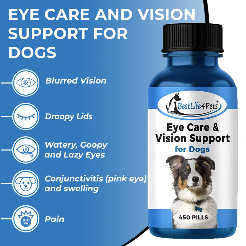Eye Care and Vision Support Dog Supplement - Natural Eye Infection Treatment Relieves Conjunctivitis, Swelling, Discharge, and More - Stop The Dog Eye Drops Struggle with Easy to Use Pills (450 ct.) - BeesActive Australia
