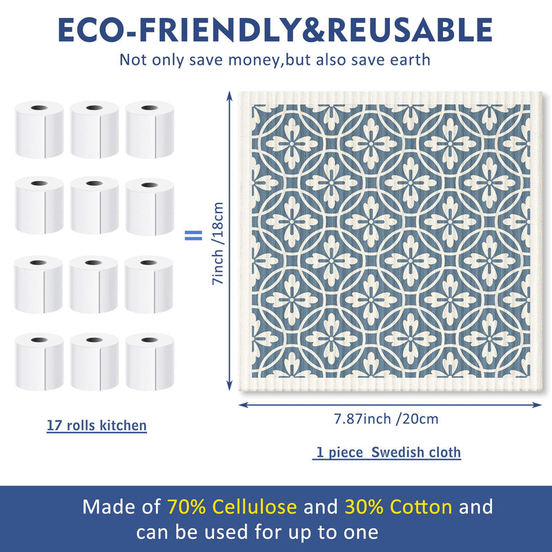 9 Pcs Swedish Kitchen Dishcloths Absorbent Swedish Dish Towels Blossoms Flower Soft Reusable Kitchen Towels Cleaning Sponge Cloth Quick Drying Kitchen Dish Rags (Japanese) Blue Japanese - BeesActive Australia