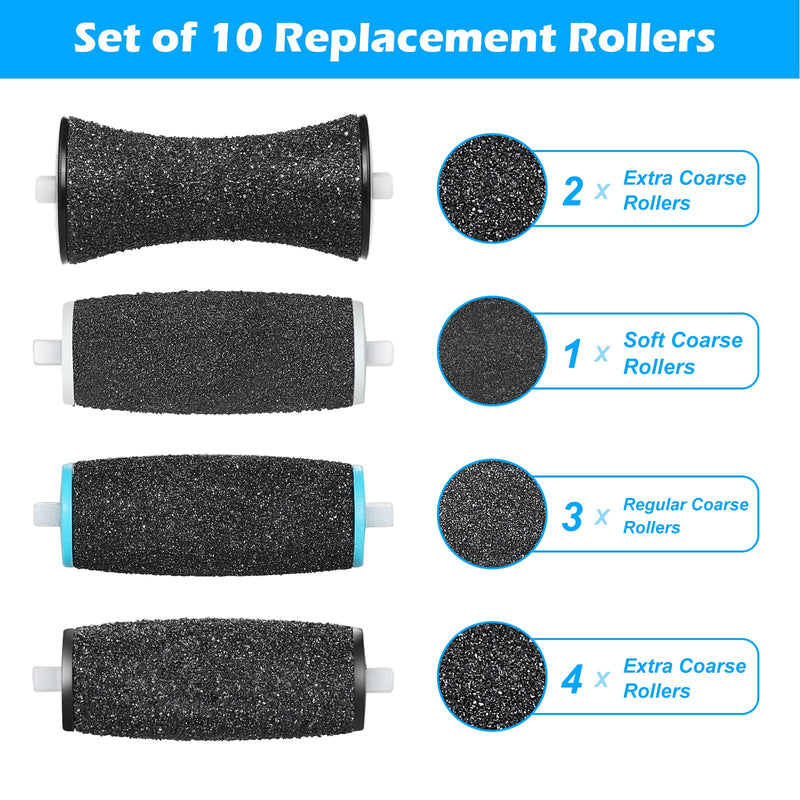【10 Pack】Electric Foot File Refills Roller for Velvet Smooth, 2 Shapes & 3 Types of Roughness Replacement Rollers, Pedicure Hard Skin Remover - BeesActive Australia