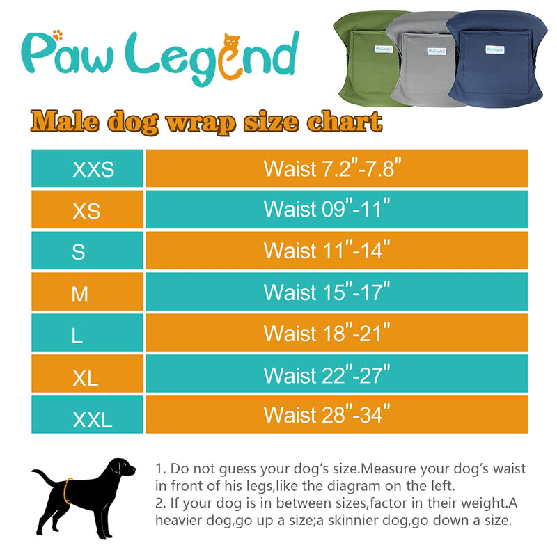 Paw Legend Washable Dog Belly Wrap Diapers for Male Dog (3 Pack) Small Army, Grey, Navy (Black Lining) - BeesActive Australia