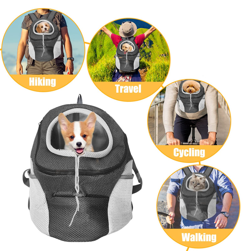 Fhiny Dog Carrier Backpack, Comfortable Doggy Front Backpack Pet Puppy Carrier Travel Pack with Breathable Head Out Design and Padded Shoulder for Walking Biking Hiking Camping Outdoor Small Black - BeesActive Australia