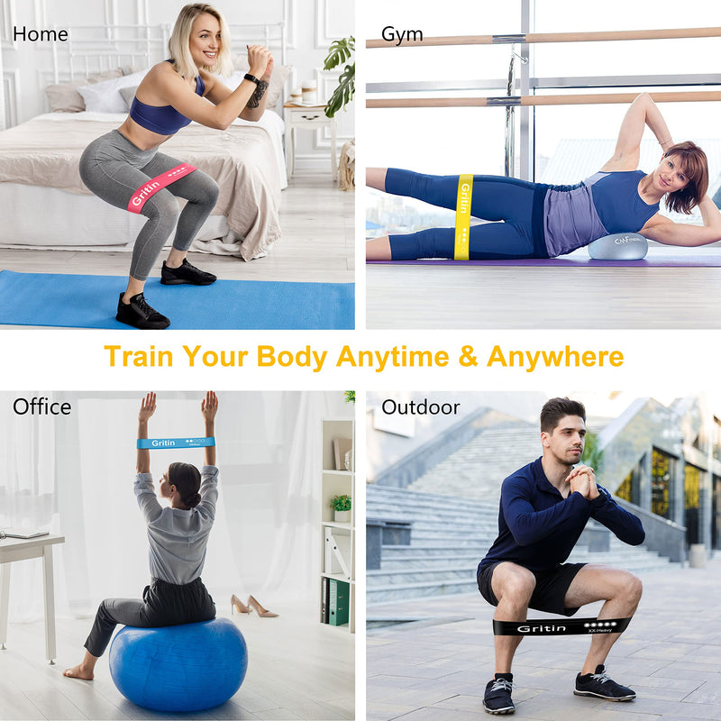 Gritin Resistance Bands, [Set of 5] Skin-Friendly Resistance Fitness Exercise Loop Bands with 5 Different Resistance Levels - Carrying Case Included - Ideal for Home, Gym, Yoga, Training Green - Blue- Yellow - Red - Black - BeesActive Australia