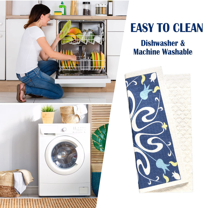 WILLBOND 9 Pieces Blue Style Swedish Kitchen Dishcloths Reusable Absorbent Hand Towels Sponge Cloth for Baking Cooking Kitchen Home Decoration Housewarming Gift Blue Print - BeesActive Australia
