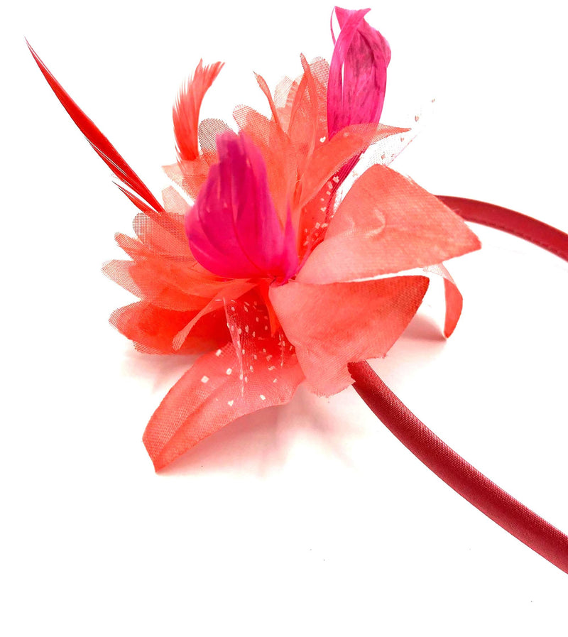 Feather Aliceband Headband Fascinator Ladies Hair Piece Weddings, Races, Ascot, Christening Coral - BeesActive Australia