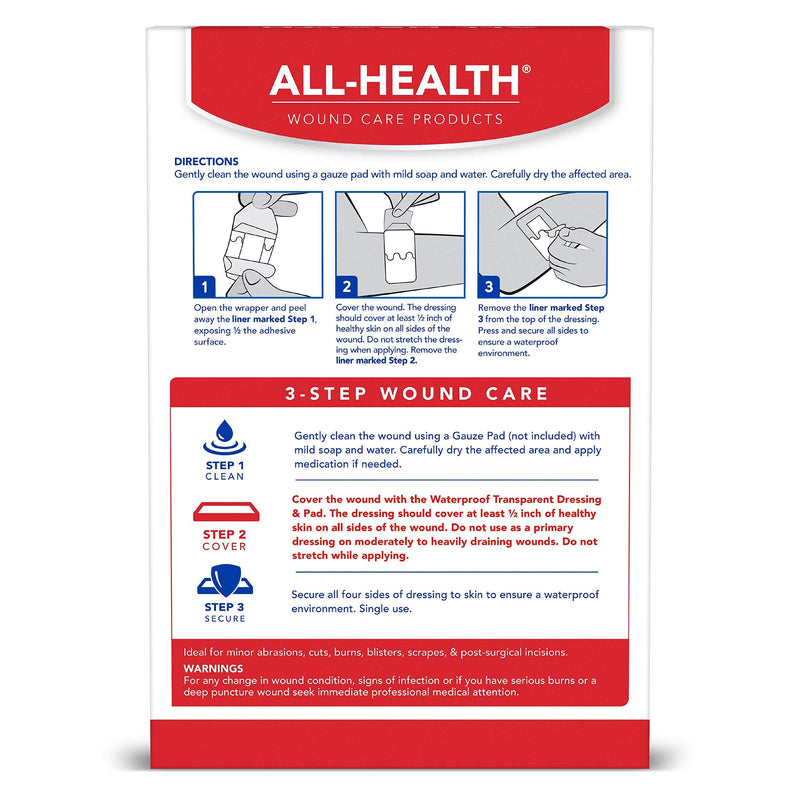 All Health Waterproof Transparent Dressing & Pad, Dressings, 2.375 in X 4 in | Wound Cover Barrier to Staph & MRSA, 10 Count - BeesActive Australia