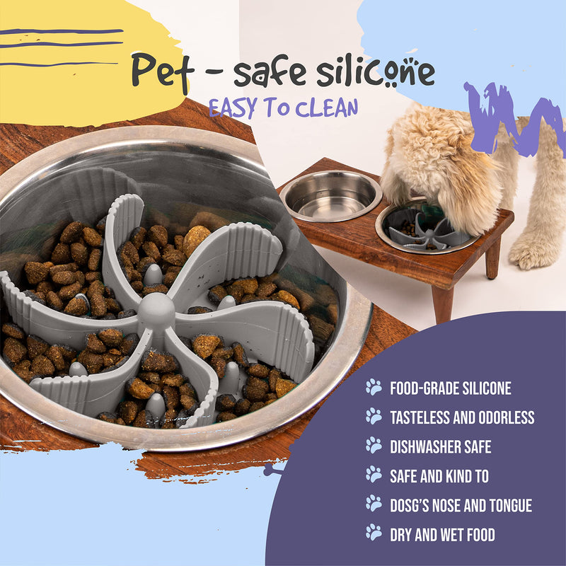 Silicone Slow Feeder Dog Bowl Insert - Dog Puzzle Feeder with Suction Cups - Cuttable Fit for All Dog Food Bowls Slow Feeder Insert Gray - BeesActive Australia