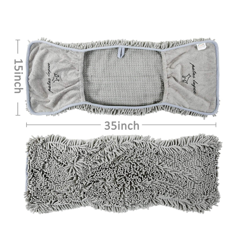Patas Lague Luxury Absorbent Dog Towel, 35x15 Extra Large Microfiber Quick Drying Dog Shammy with Hand Pockets Pet Towel for Dog and Cat, Machine Washable 1 PCS Grey - BeesActive Australia