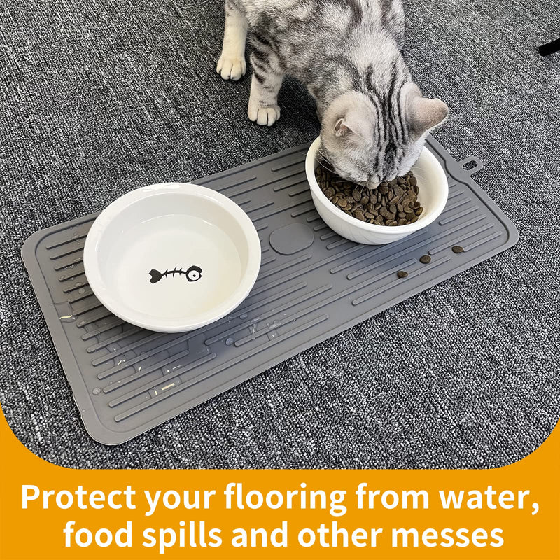 Ptlom Pet Placemat for Dog and Cat, Mat for Prevent Food and Water Overflow, Suitable for Medium and Small Pet 18" * 8" Grey - BeesActive Australia