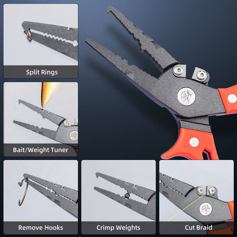 RUNCL Fishing Pliers, 304 Stainless Steel Saltwater Resistant Fishing Gear, Tungsten Steel Cutters, TPR Handle, Multi-Function Fishing Tools(7 Inch, Orange) 7 Inch - BeesActive Australia