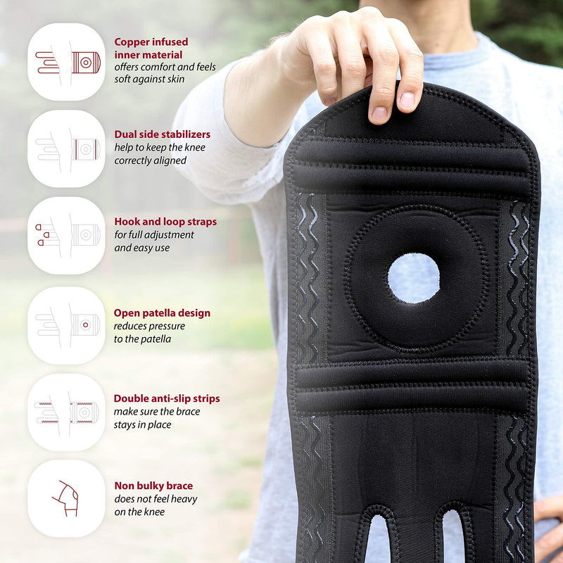 Plus Size Copper Knee Brace for Women and Men - Open Patella Adjustable Knee Brace with Side Stabilizers. Copper Knee Brace for Meniscus Tear, Knee Pain & Arthritis in Sizes XL-6XL Black Size 2 (XL/2XL/3XL): Knee 16'' - 21'' - BeesActive Australia