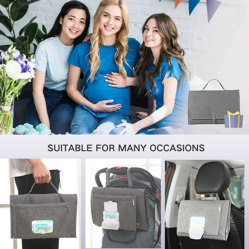 JanYoo Baby Portable Changing Pad with Wipes Pocket for Diaper Bag Wipeable Waterproof Newborn Travel Mat Shower Gifts Grey - BeesActive Australia