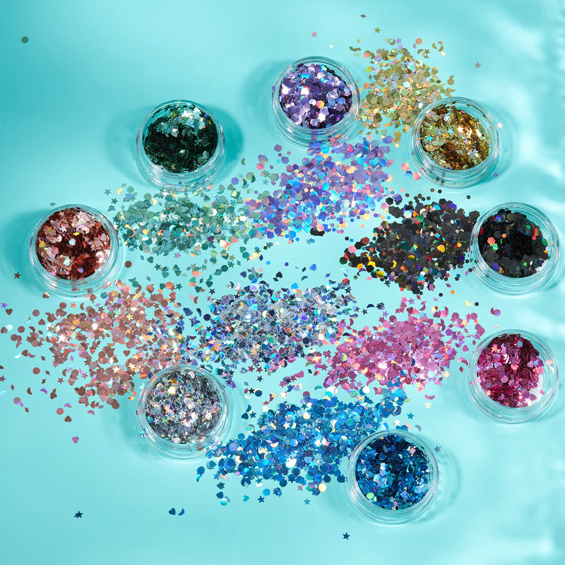 Holographic Glitter Shapes by Moon Glitter - Black - Cosmetic Festival Makeup Glitter for Face, Body, Nails, Hair, Lips - 3g - BeesActive Australia