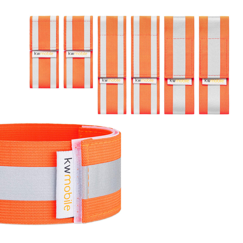 kwmobile 6X Reflective Armbands - High Visibility Outdoor Reflective Bands for Jogging Cycling Walking - Reflector Strap for Arm Leg Ankle Wrist Orange - BeesActive Australia