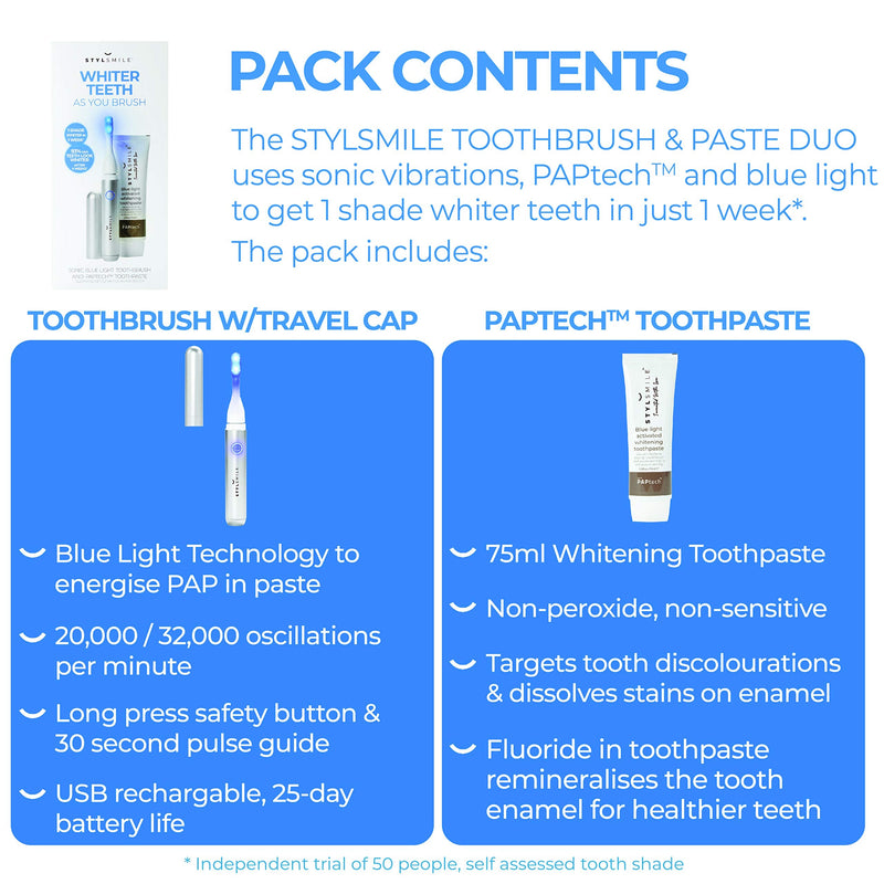 STYLSMILE Kits Set whitening Teeth with Blue led Light Technology Toothpaste and Gel (Several Options) (Brush Kit) - BeesActive Australia