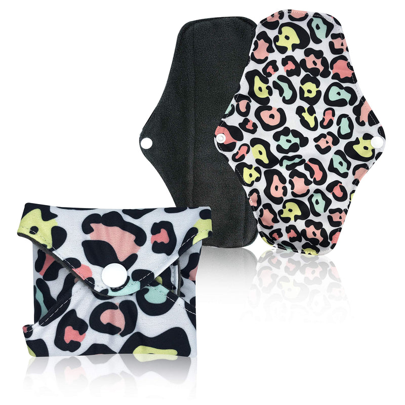 Large Reusable / Washable Menstrual / Sanitary Towels / Pads (6 Pads / washbag / travelbag ) an eco Friendly Alternative Made with Bamboo Charcoal by Infinityeco - Pop Leopard (Large) With Wings Large - BeesActive Australia