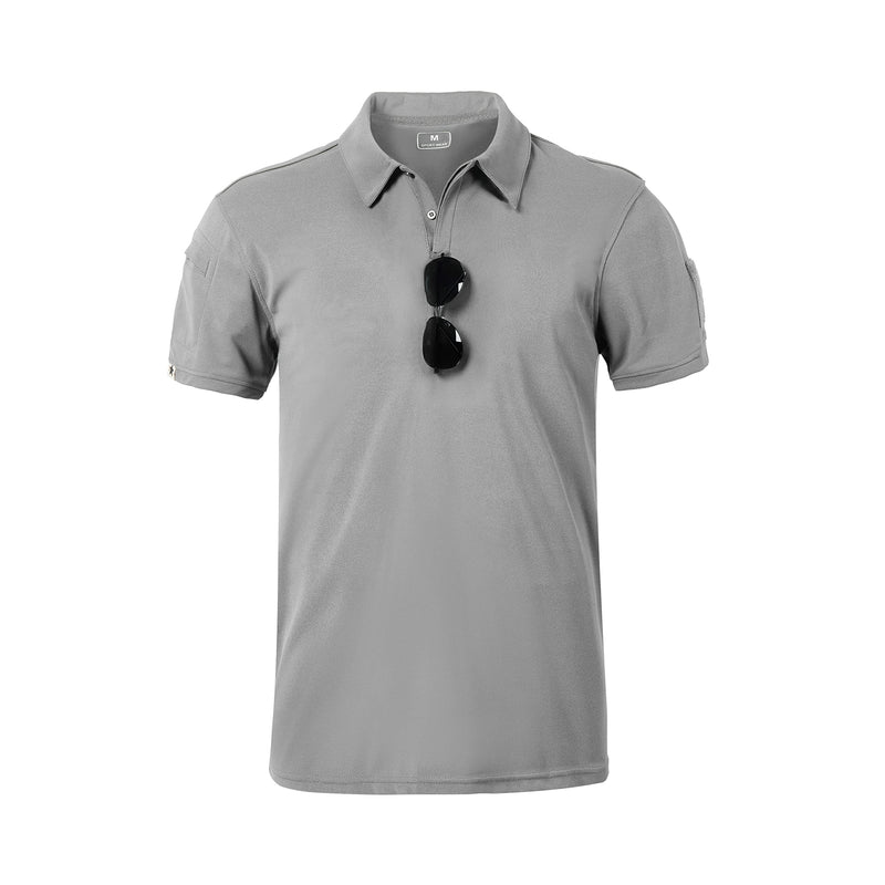 Jofofun Men's Performance Polo Shirts Tactical Short Sleeve Athletic Jersey Quick Dry Tennis Golf T-Shirt Grey Small - BeesActive Australia