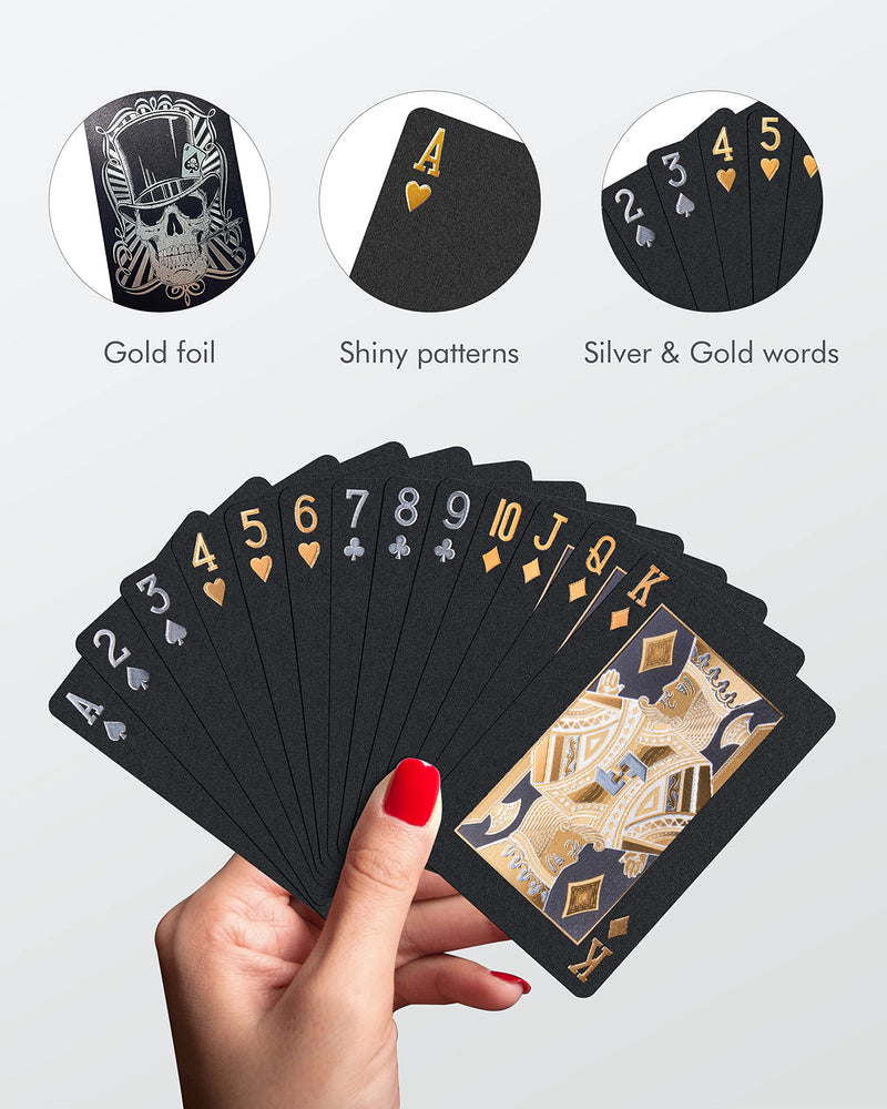 BIERDORF Diamond Waterproof Black Playing Cards, Poker Cards, HD, Deck of Cards (Sliver Skull) Silver - BeesActive Australia