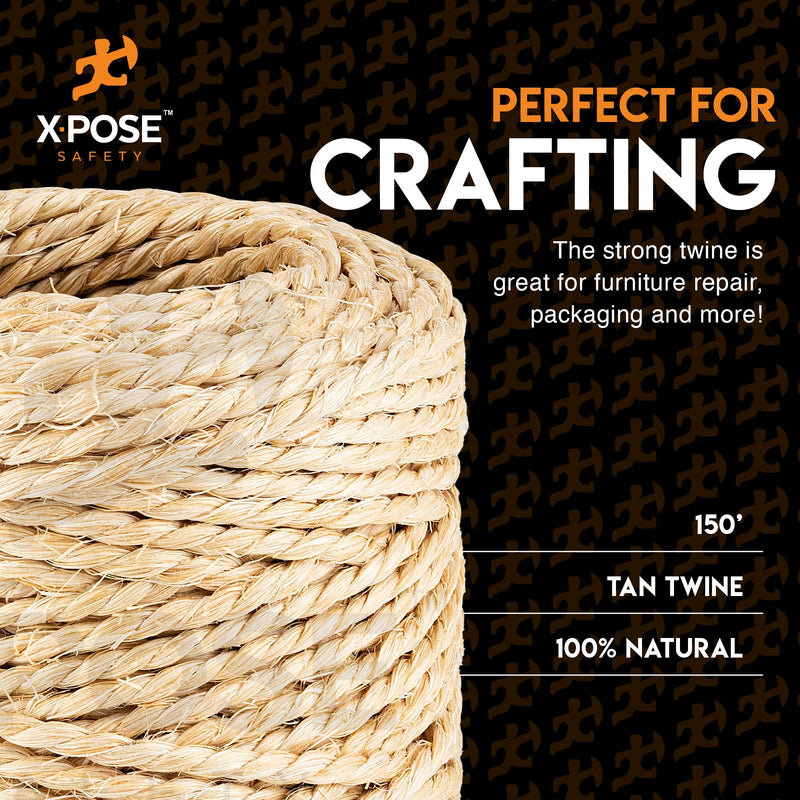 Sisal Twine - Thin Natural Fiber Rope on Spool - Rope for Cat Scratching Post, Sisal Rope for Cat Scratcher, Cat Tree Replacement Parts, Pet Toy - Decorative Cordage for Crafts, Pole Wrap 2 Ply 150' 2 Ply 150ft 1 - BeesActive Australia