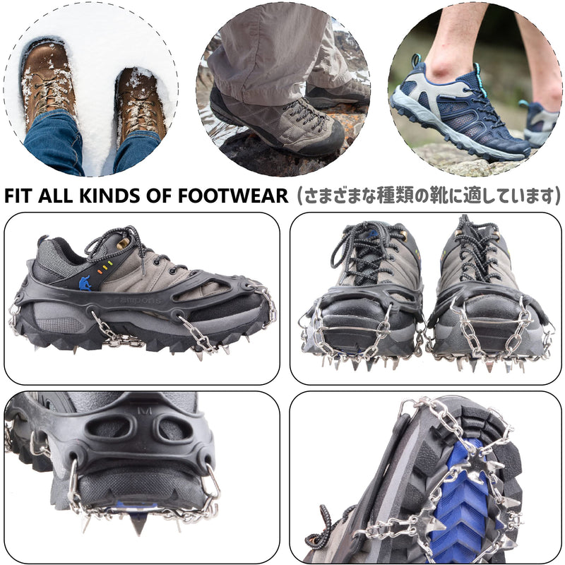 Azarxis Crampons Ice Traction Cleats, Ice Snow Grips for Boots and Shoes, Anti Slip 19 24 Stainless Steel Spikes, Safe Protect for Women Men Walking, Jogging, Climbing or Hiking Black - 19 Spikes Medium - BeesActive Australia