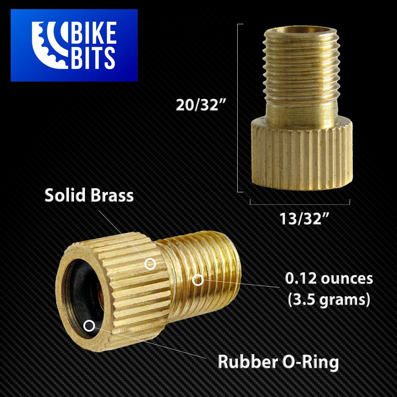 Bike Bits Brass Presta Valve Adapter - Convert Presta to Schrader - Inflate Tire Using Standard Bike Pump or Air Compressor (4 Pack) - BeesActive Australia