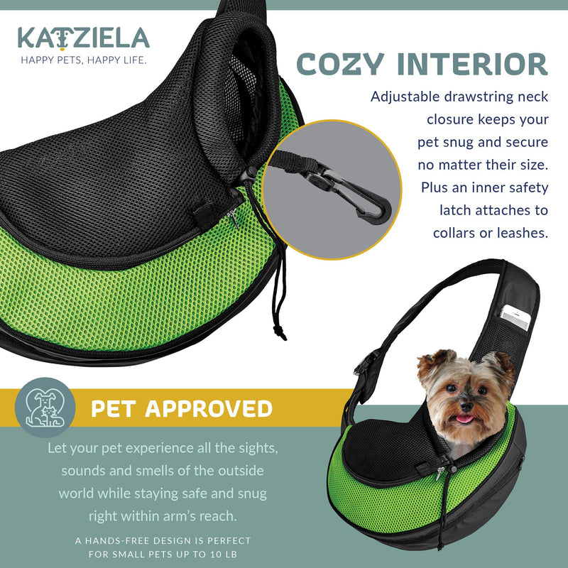 Expandable Pet Carrier Sling Bag - Small Dog, Puppy and Cat Carrier Front Shoulder Backpack w/ Harness Strap - Carrying Pouch for ESA, Animal Travel - PU Leather Bottom, Mesh Pocket by Katziela - BeesActive Australia