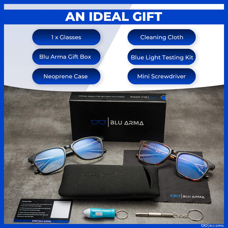 BLU ARMA� Blue Light Glasses for Men & Women with Glasses case � Reading Glasses - Gaming Glasses to Prevent Migraine, Eye Strain, and Improve Sleep � UV 400 Protection - CE & FDA Certified Black Panther - BeesActive Australia