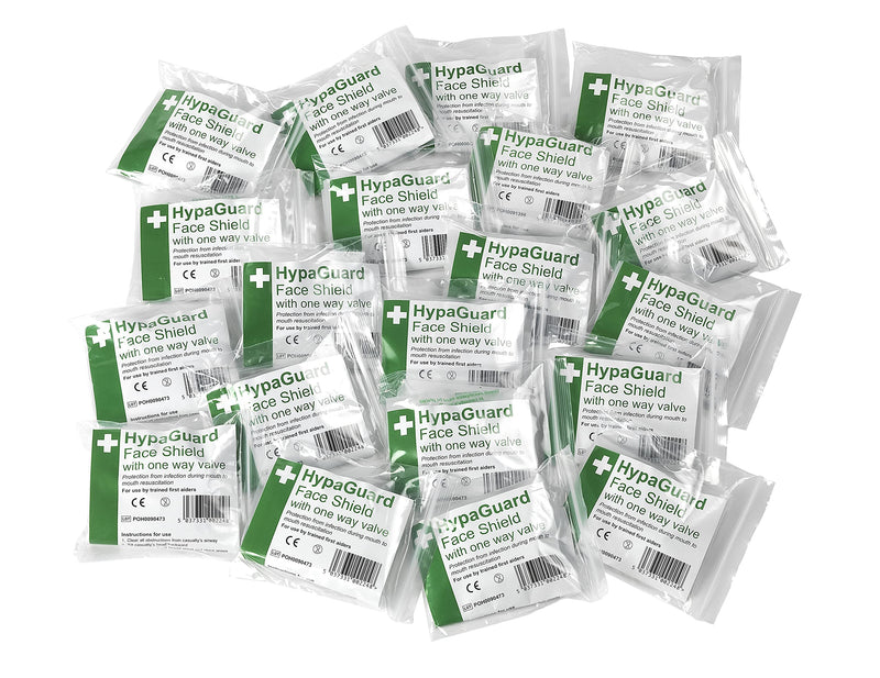 HypaGuard Face Shields for CPR Resuscitation, Pack of 20 One-Way Valve Masks & HypaClens Saline Eye Wash Pods, (Pack of 25) - BeesActive Australia