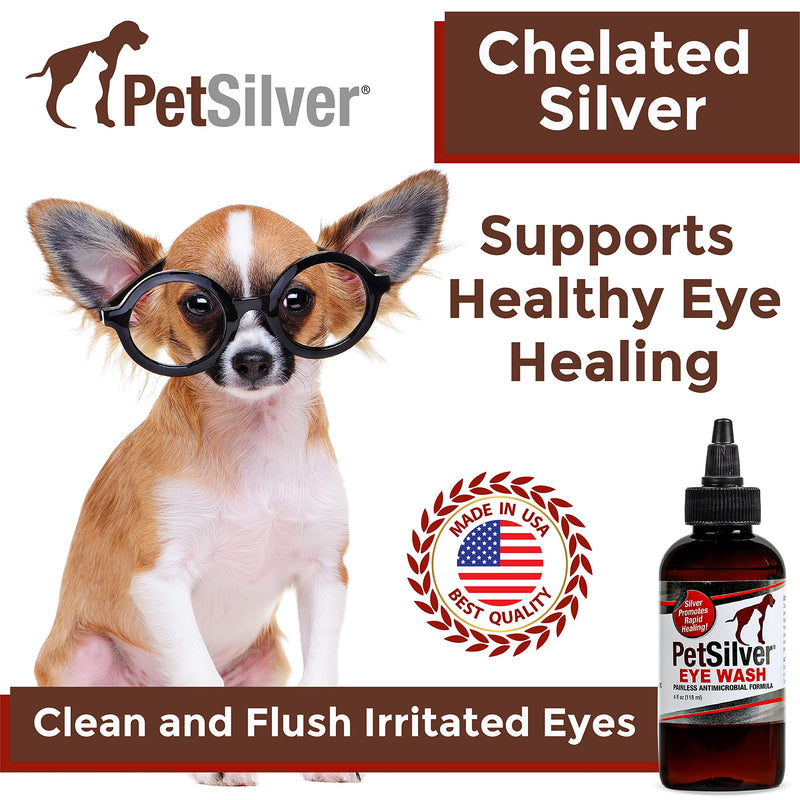 PetSilver Eye Wash Drops for Dogs and Cats with Chelated Silver, Made in USA, Natural Eye Solution, Relief for Inflammation & Eye Irritation, Easy to Apply 4 oz - BeesActive Australia