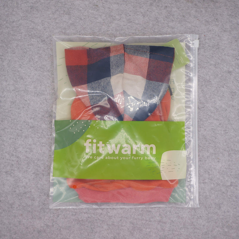 Fitwarm 100% Cotton Plaid Dog Clothes Lightweight Puppy Hoodie Pet Sweatshirt Doggie Hooded Outfits Cat Apparel Medium Orange - BeesActive Australia