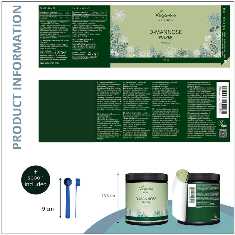 Pure D-Mannose Powder Vegavero® 250g | NO Additives | 100% Naturally Sourced from Corn | Scoop Included | Vegan - BeesActive Australia