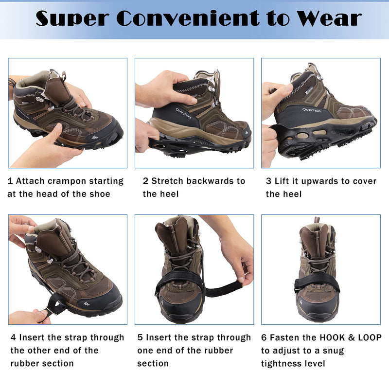 Shaddock Fishing Ice Cleats for Shoes Boots, Ice Snow Traction Cleats for Walking on Ice Snow Anti Slip Crampons Walk Cleats Overshoe Stretch Footwear for Men Women Climbing Hiking 24 Steel Crampons Large(7.5-10men/9-11women) - BeesActive Australia