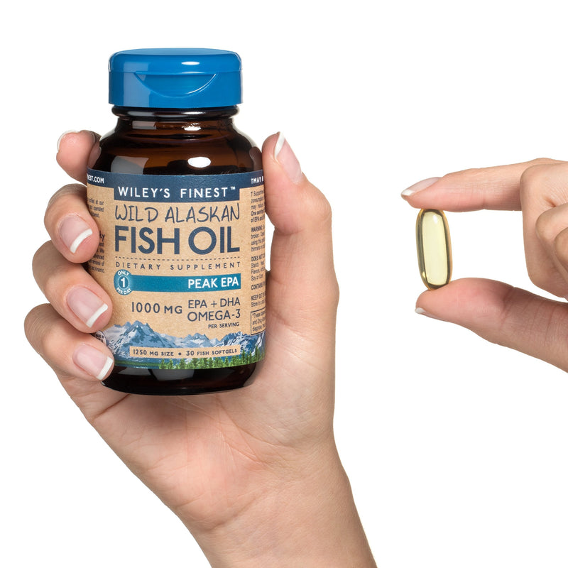Wiley’s Finest Peak EPA 1000mg EPA + DHA Omega-3 Per Capsule - High Potency Wild Alaskan Fish Oil IFOS Certified Fish Gelatin Capsules 30 Count - BeesActive Australia