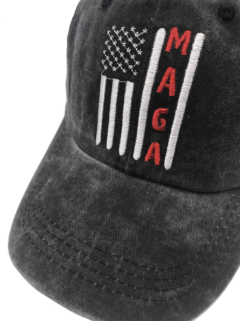 Unisex Make America Great Again MAGA Vintage Adjustable Baseball Cap Denim Dad Hat Embroidered Black One Size - BeesActive Australia