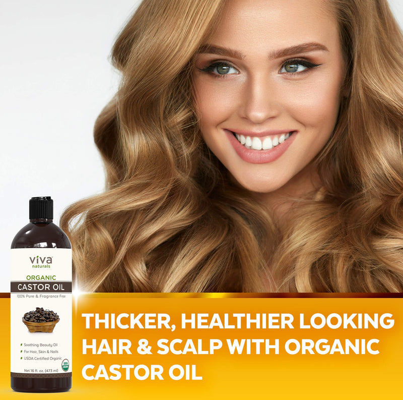 Organic Castor Oil for Eyelashes and Eyebrows (16 fl oz) - Traditionally Used for Hair Growth, Natural Hair & Eyelash Serum With Beauty Kit Included, USDA Organic & Cold Pressed Castor Oil - BeesActive Australia
