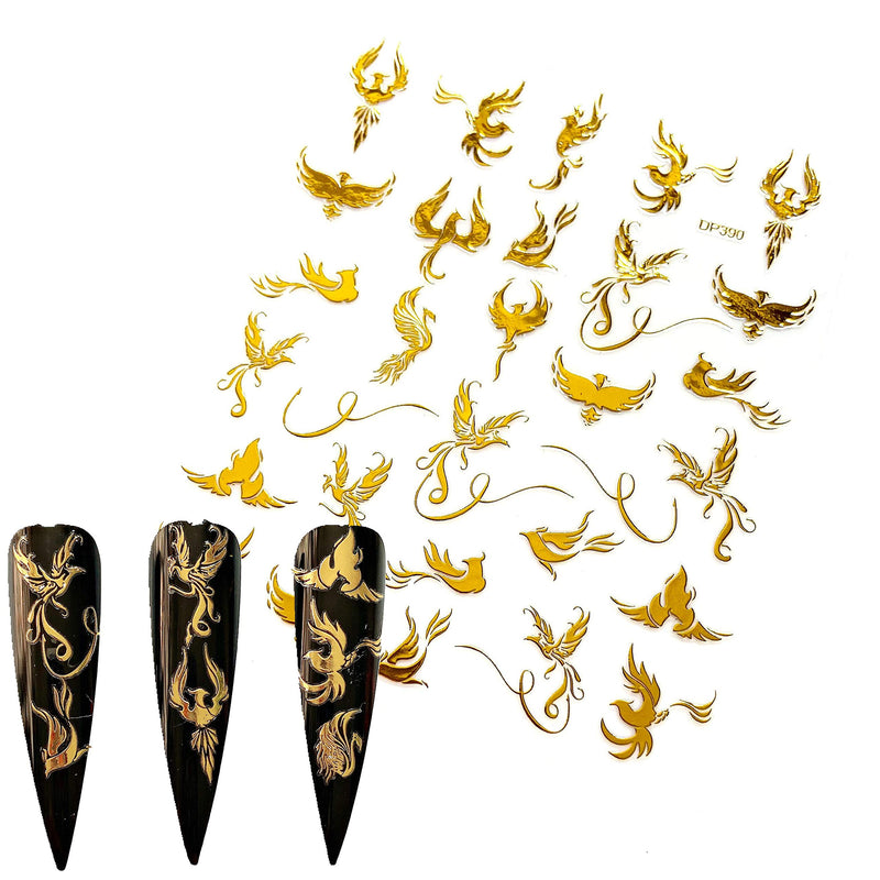 NAIL ANGEL 12Sheets Nail Art Adhesive Sticker Sheets Gold and Rainbow Color Dragon Peacock Phoenix Shapes Nail Art Decoration 10257 - BeesActive Australia